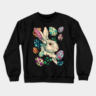 Easter bunny with colorful decorated eggs, cute rabbit Crewneck Sweatshirt